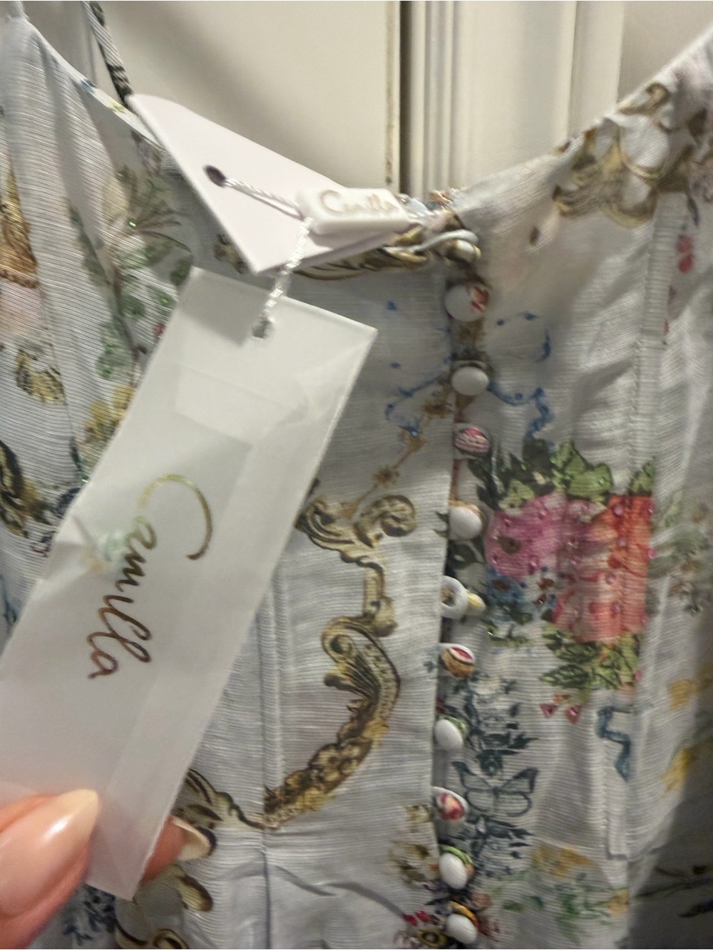 Camilla White Floral-Print Midi Dress with Spaghetti Straps - Picture 13 of 15